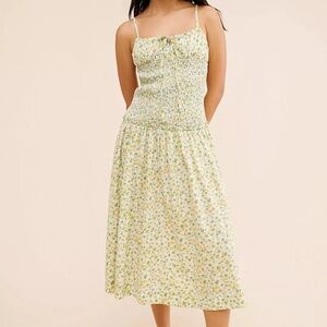Free People Lavender Daze Smocked Floral Sundress Green Multi L Cottagecore Boho
